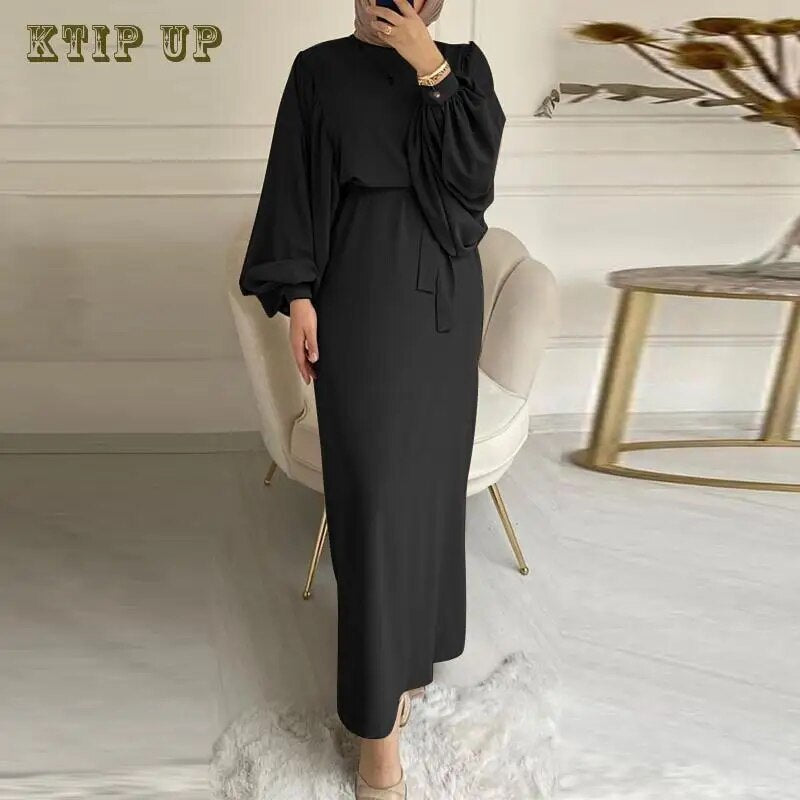 Women Spring Muslim Dress Abaya Kaftan O-neck Full Sleeved Solid Tunic Robes Bohemian Casual Elegant Islamic Dresses